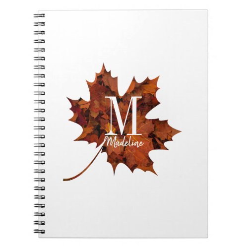 Personalized Floral Monogram Autumn Maple Leaf Notebook
