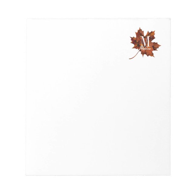 Personalized Floral Monogram Autumn Maple Leaf Notepad (Front)