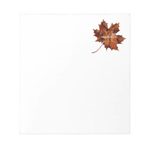 Personalized Floral Monogram Autumn Maple Leaf Notepad