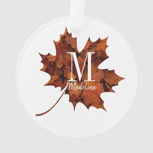 Personalized Floral Monogram Autumn Maple Leaf Ornament (Front)