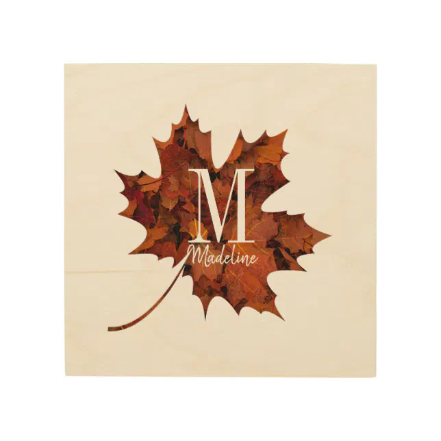 Personalized Floral Monogram Autumn Maple Leaf Wood Wall Art | Zazzle