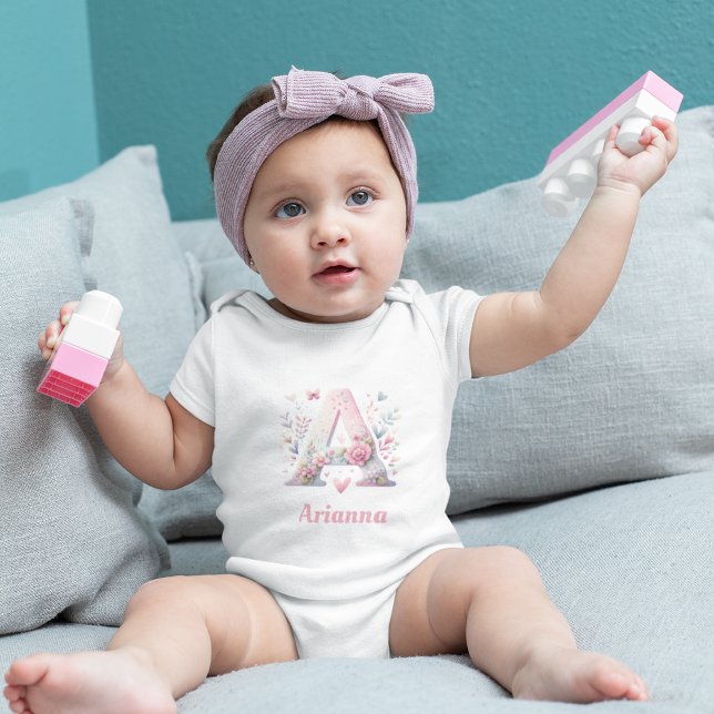 Personalized Floral Monogram Baby Bodysuit (Creator Uploaded)