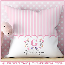 Personalized Floral Monogram Baby Girl Throw Pillow