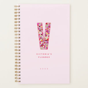 Personalized Floral Monogram Blush Pink Planner