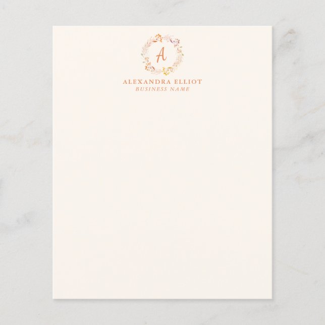 Personalized Floral Monogram Business Stationery (Front)