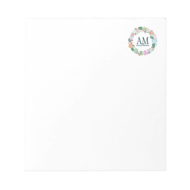 Personalized Floral Monogram Cheery Flowers Notepad (Front)