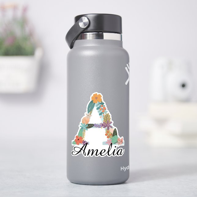 Personalized Floral Monogram Custom Name Botanical Sticker (HydroFlask)