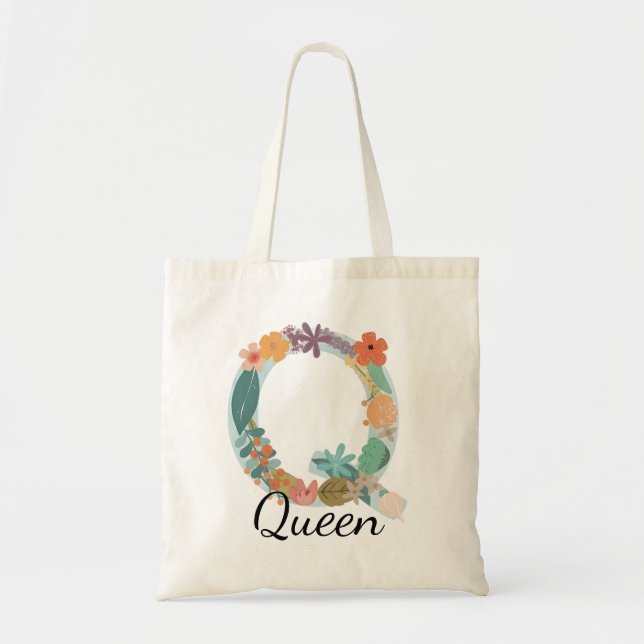 Personalized Floral Monogram Custom Name Botanical Tote Bag (Front)