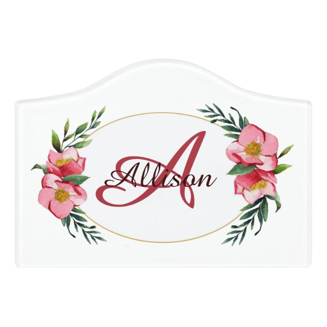 Personalized floral monogram door sign (Small Crest Front)