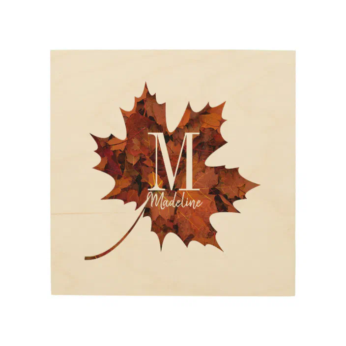 Personalized Fl Monogram Fall Maple Leaf Wood Wall Art Zazzle Com - Personalized Monogram Wooden Wall Art