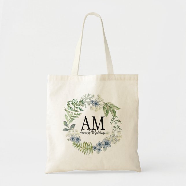 Personalized Floral Monogram Forest Flowers Tote Bag (Front)