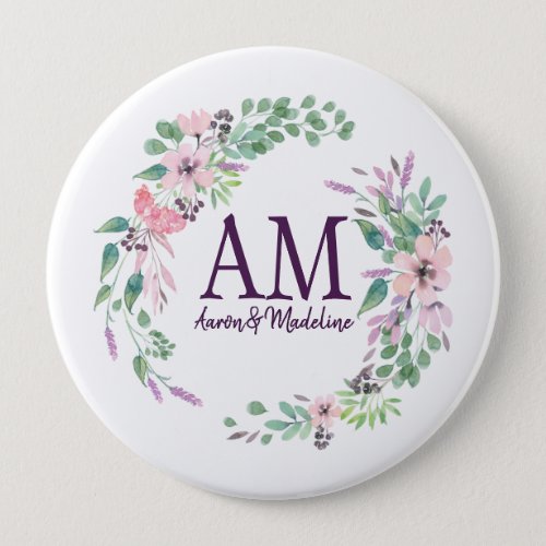 Personalized Floral Monogram Fresh Spring Foliage Button