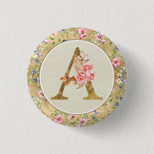 Personalized Floral Monogram, From A to Z Button
