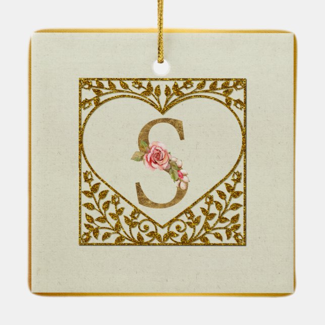 Personalized Floral Monogram, From A to Z  Ceramic Ornament (Back)