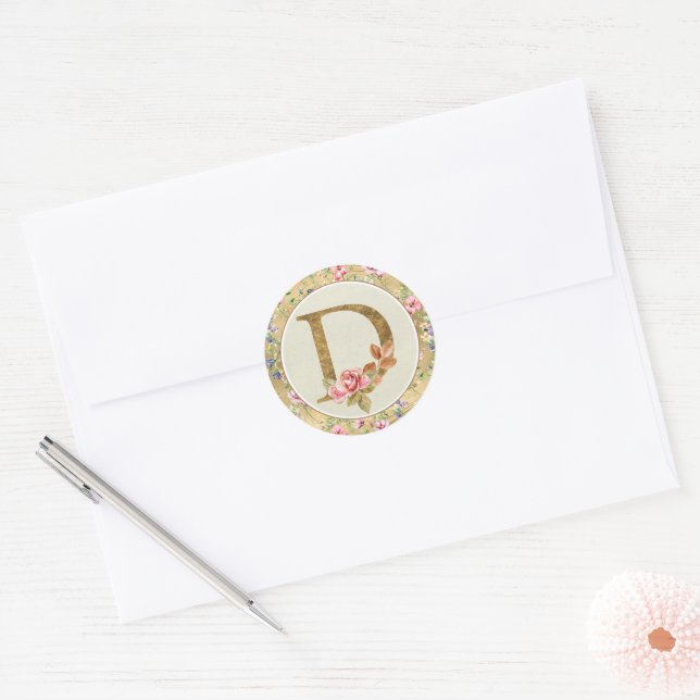 Personalized Floral Monogram, From A to Z  Classic Round Sticker (Envelope)