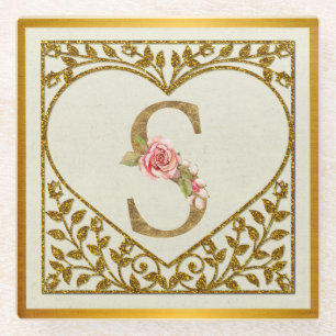 Personalized Floral Monogram, From A to Z Glass Coaster