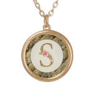 Personalized Floral Monogram, From A to Z  Gold Pl Plated Necklace