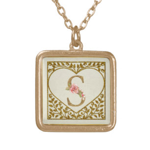 Personalized Floral Monogram, From A to Z  Gold Plated Necklace