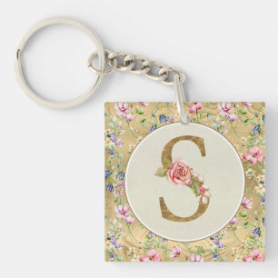 Personalized Floral Monogram, From A to Z  Keychain