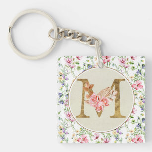 Personalized Floral Monogram, From A to Z Keychain