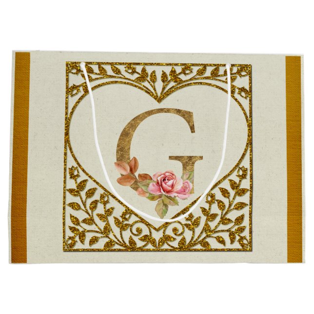 Personalized Floral Monogram, From A to Z  Large Gift Bag (Back)