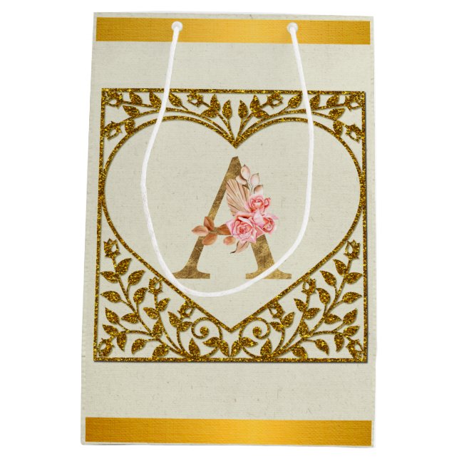 Personalized Floral Monogram, From A to Z  Medium Gift Bag (Back)