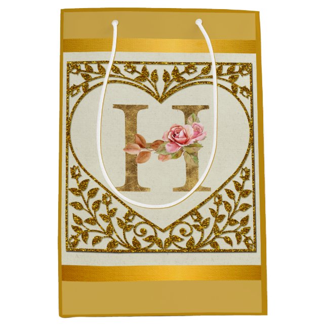 Personalized Floral Monogram, From A to Z  Medium Gift Bag (Front)