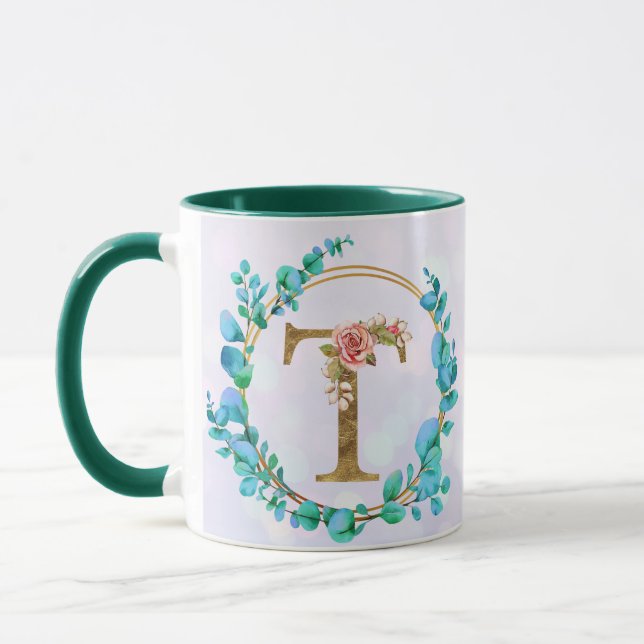 Personalized Floral Monogram, From A to Z Mug (Left)