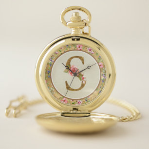 Personalized Floral Monogram, From A to Z  Pocket Watch