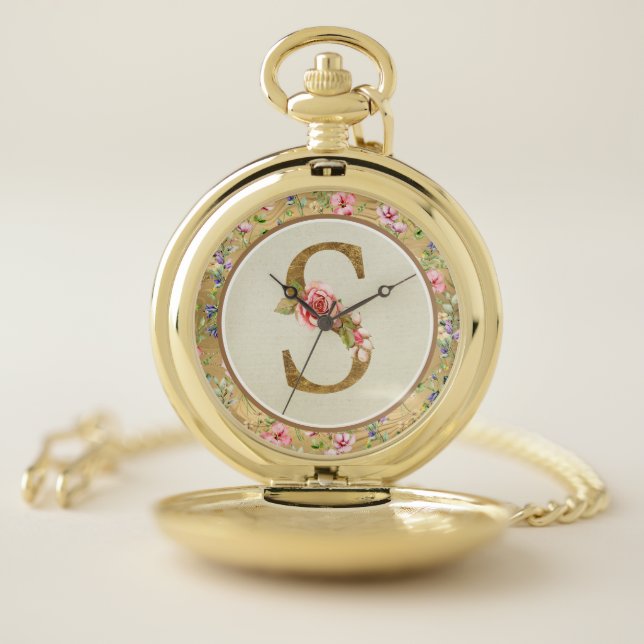 Personalized Floral Monogram, From A to Z  Pocket Watch (Inside)