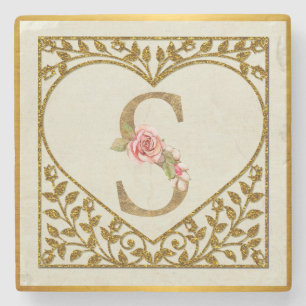 Personalized Floral Monogram, From A to Z Stone Coaster