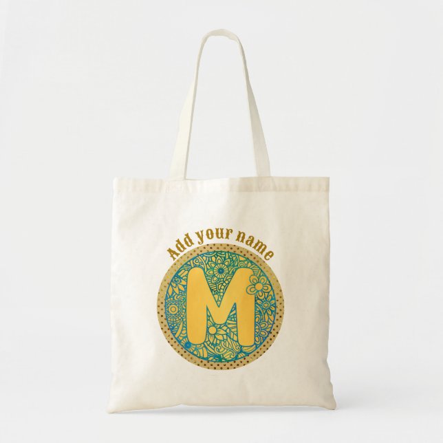 Personalized Floral Monogram, From A to Z Tote Bag (Front)