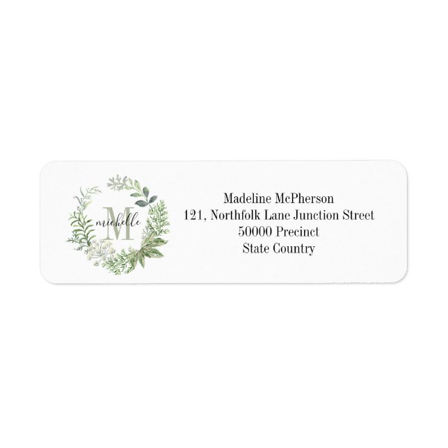 Personalized Floral Monogram Green Forest Leaves Label (Front)