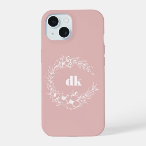 Personalized Floral Monogram Initial Blush Pink iPhone 15 Case