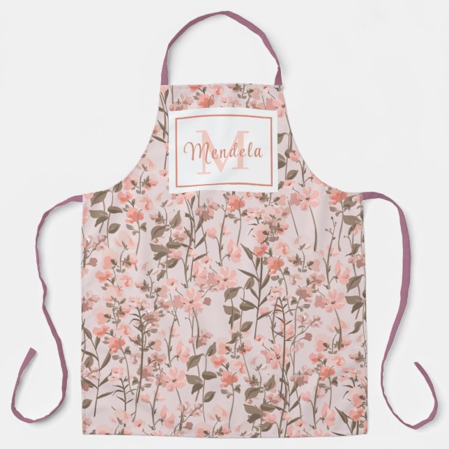 Personalized Floral Monogram Kitchen Apron (Front)