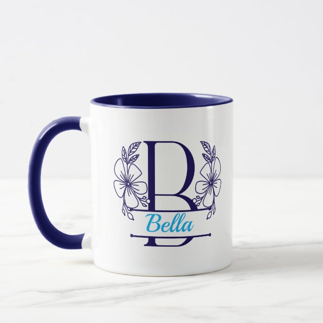 Personalized Floral Monogram Letter B Mug - Custom (Left)