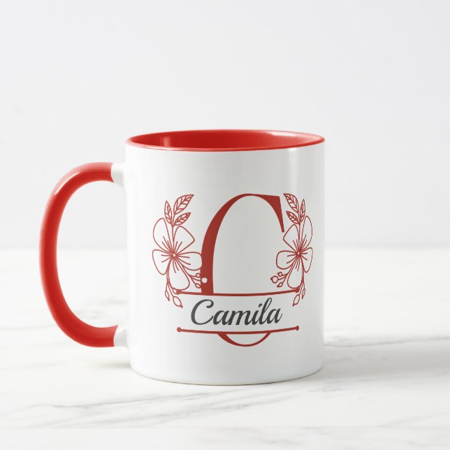 Personalized Floral Monogram Letter C Mug - Custom (Left)