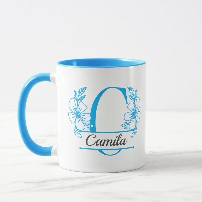 Personalized Floral Monogram Letter C Mug - Custom (Left)
