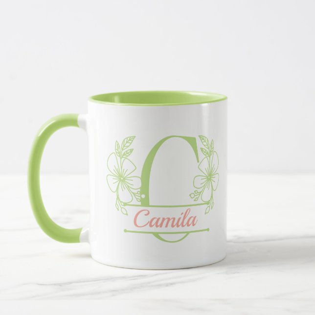 Personalized Floral Monogram Letter C Mug - Custom (Left)