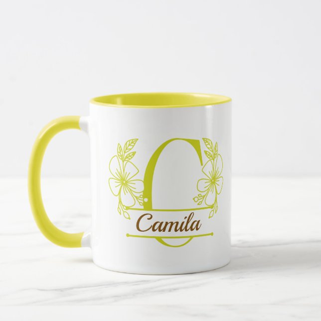 Personalized Floral Monogram Letter C Mug - Custom (Left)