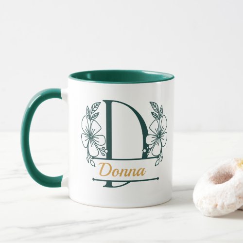 Personalized Floral Monogram Letter D Mug - Custom