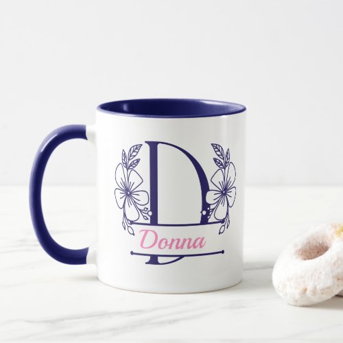 Personalized Floral Monogram Letter D Mug - Custom