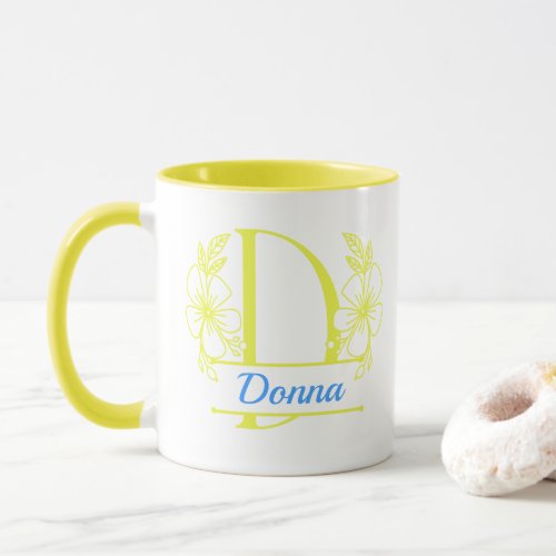 Personalized Floral Monogram Letter D Mug - Custom