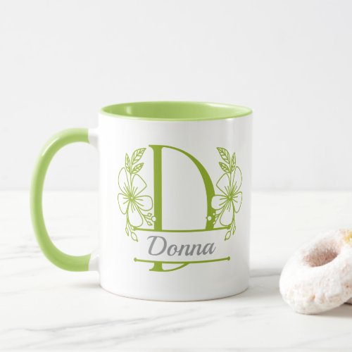 Personalized Floral Monogram Letter D Mug - Custom