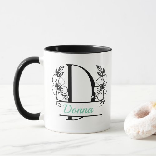 Personalized Floral Monogram Letter D Mug - Custom