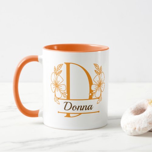 Personalized Floral Monogram Letter D Mug - Custom