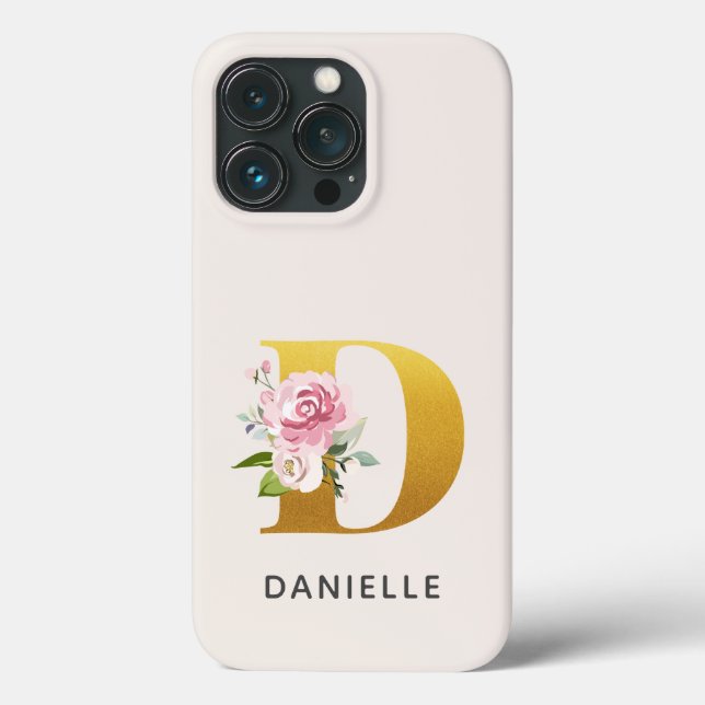 Personalized Floral Monogram Letter D Name Case-Mate iPhone Case (Back)