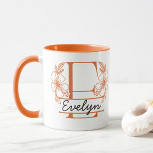 Personalized Floral Monogram Letter E Mug - Custom