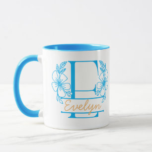 Personalized Floral Monogram Letter E Mug - Custom