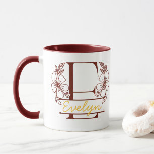 Personalized Floral Monogram Letter E Mug - Custom